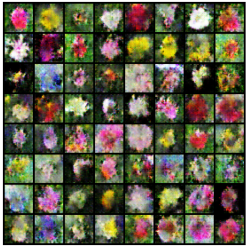 DCGAN Output of Generated Flowers that "Don't Exist"