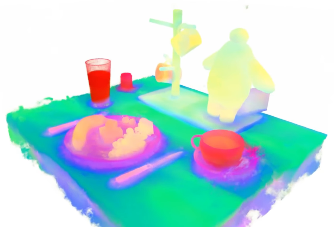 Distilled Feature Field of a counter top with dinner served on it